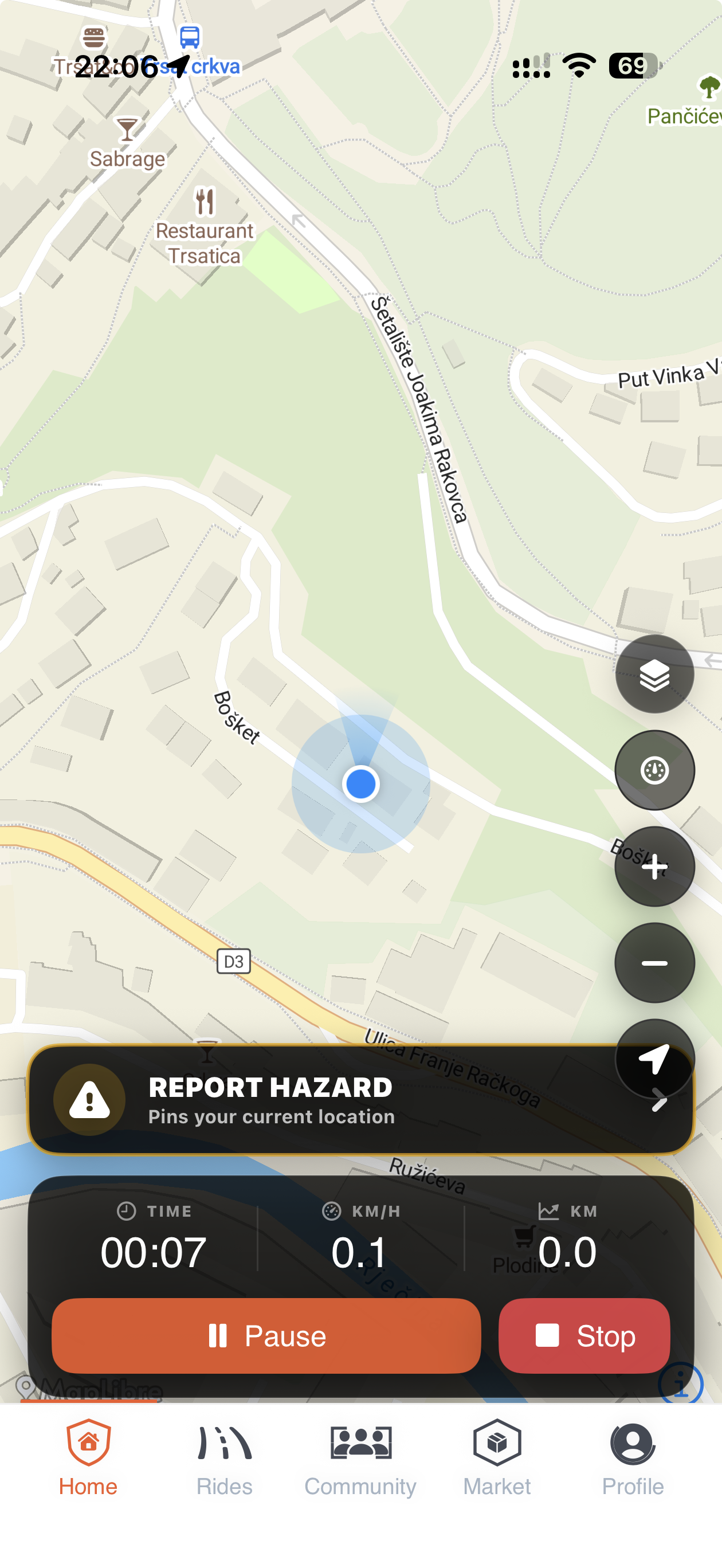 RiderShield live ride tracking screen